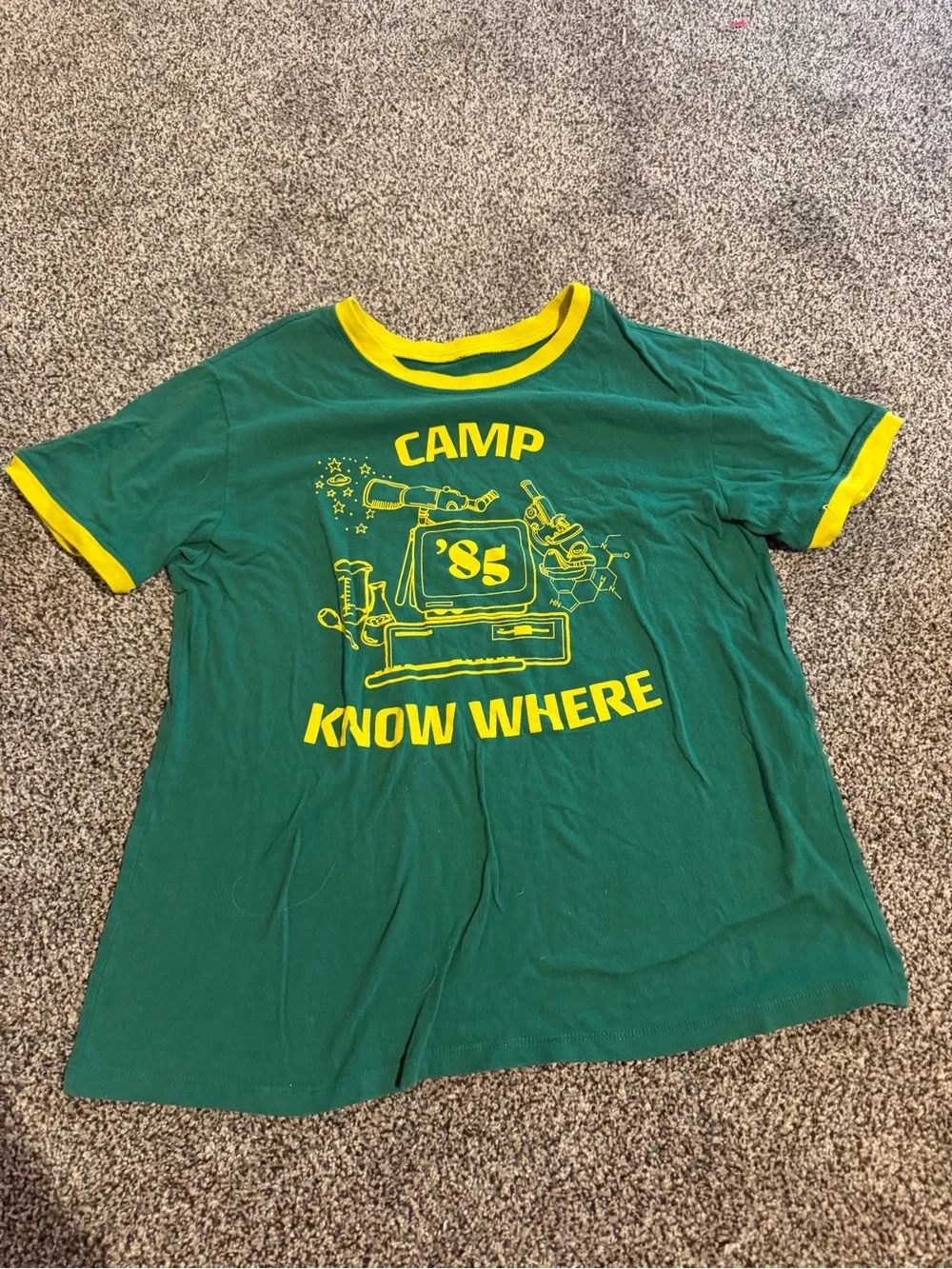 Green & Yellow 'Camp Know Where' Graphic Ringer Tee - Picture 1 of 5